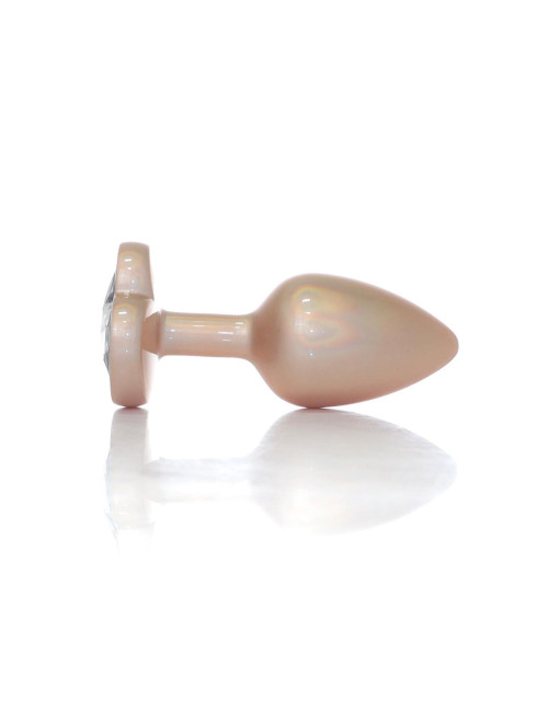 Plug-Jewellery Perłowy Złoty Serce - Korek analny ze Stali Nierdzewnej z Diamentem, 2,7 cm