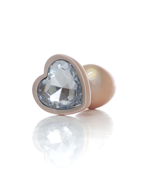 Plug-Jewellery Perłowy Złoty Serce - Korek analny ze Stali Nierdzewnej z Diamentem, 2,7 cm