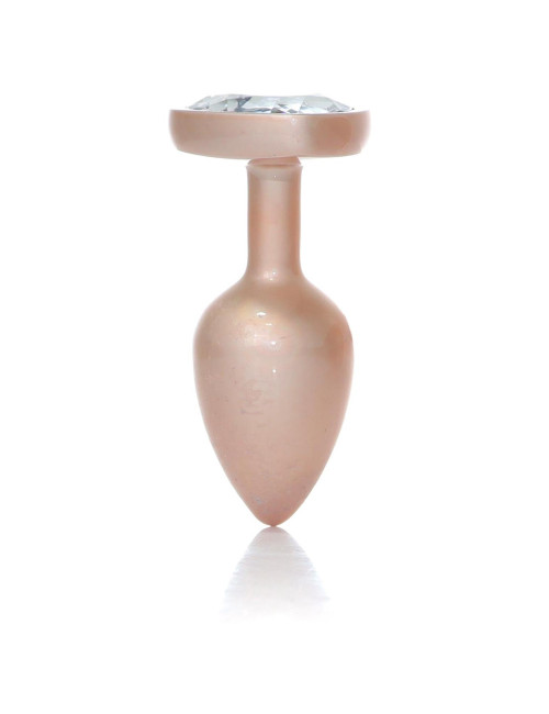 Plug-Jewellery Perłowy Złoty Serce - Korek analny ze Stali Nierdzewnej z Diamentem, 2,7 cm