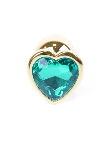 Biżuteria analna Plug-Gold Heart Green – Zabawki analne, stal nierdzewna