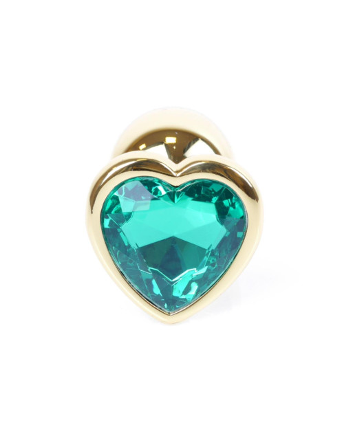 Biżuteria analna Plug-Gold Heart Green – Zabawki analne, stal nierdzewna