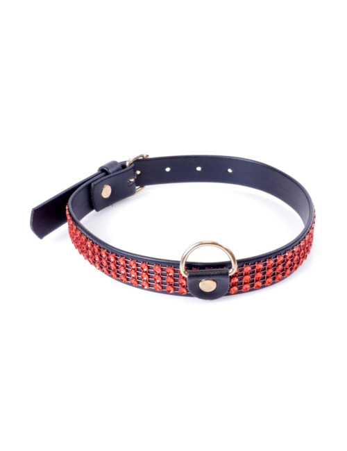 Fetish B - Series Collar with crystals 2 cm Red Line