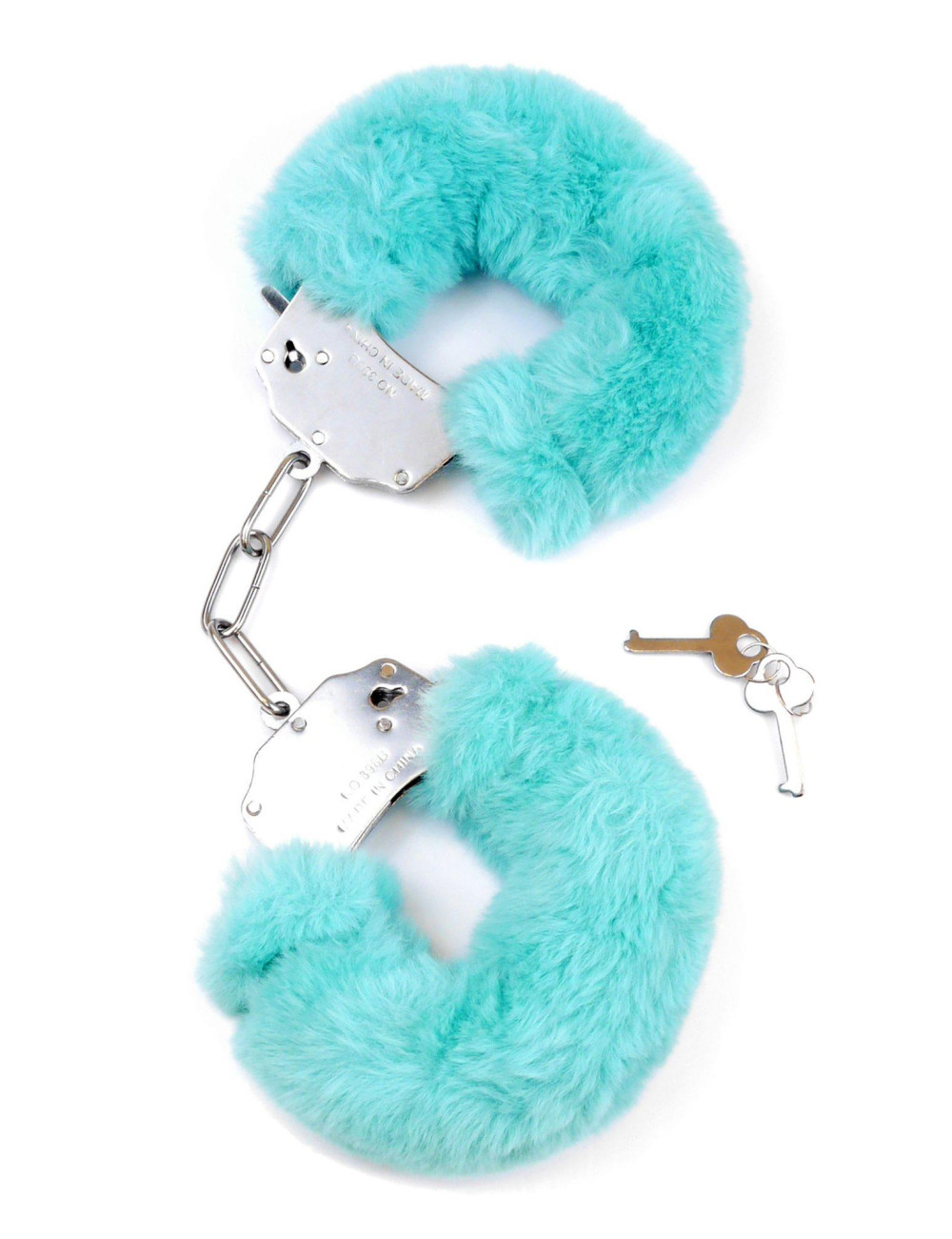 Kajdanki Fetish B Series - Furry Cuffs Blue - BDSM Zabawki, Pluszowe Kajdanki z Krótkim Łańcuchem