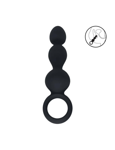 Beaded Silicone Anal Probe with Loop - Black