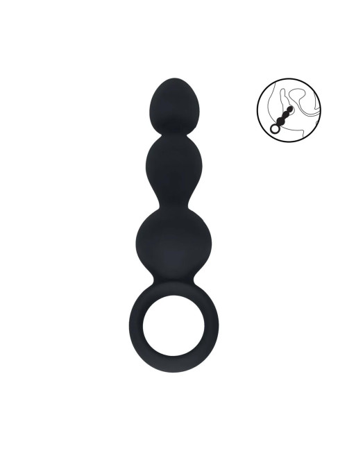 Beaded Silicone Anal Probe with Loop - Black