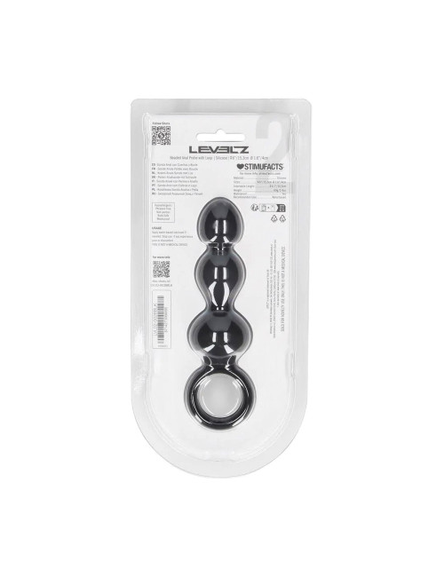 Beaded Silicone Anal Probe with Loop - Black