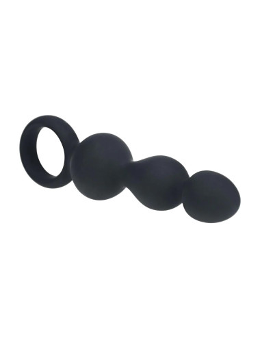Beaded Silicone Anal Probe with Loop - Black