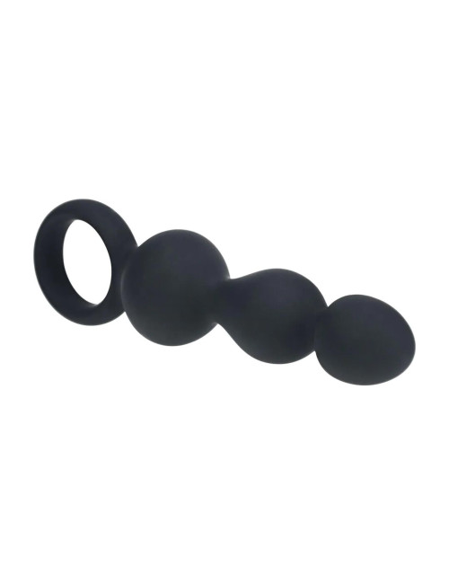 Beaded Silicone Anal Probe with Loop - Black