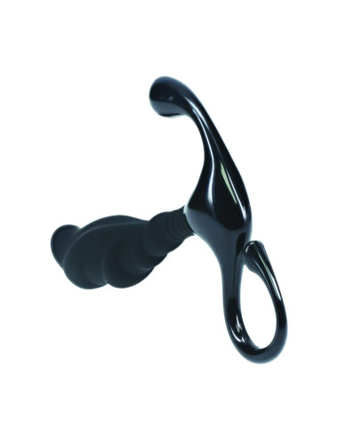 Rippled with Hard Loop Silicone Prostate Massager - S - Black