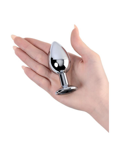 Silver anal plug TOYFA Metal with black round-shaped gem