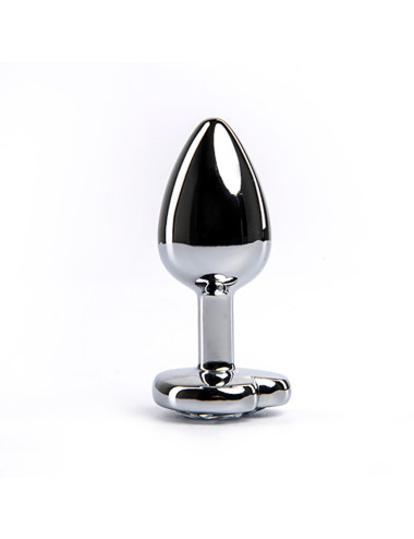 Silver small heart-shaped butt plug with white crystal