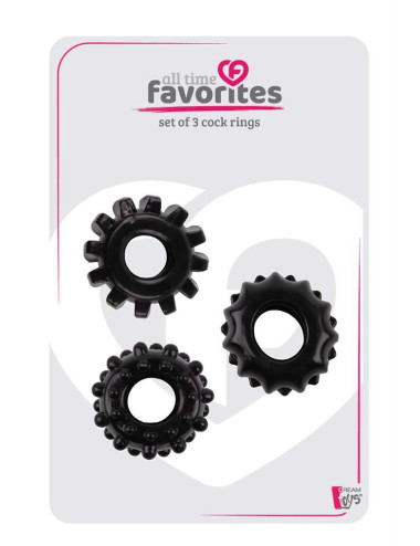 Zestaw 3 czarnych pierścieni erekcyjnych Dream Toys Cockrings