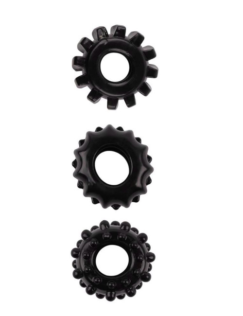 Zestaw 3 czarnych pierścieni erekcyjnych Dream Toys Cockrings