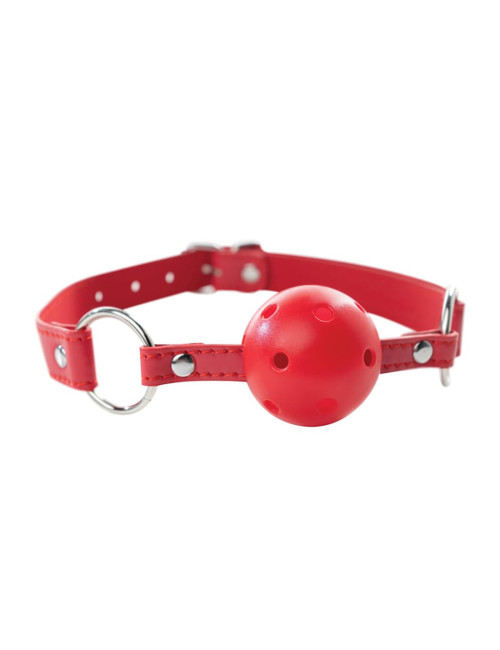Red breathable ball gag with adjustable strap