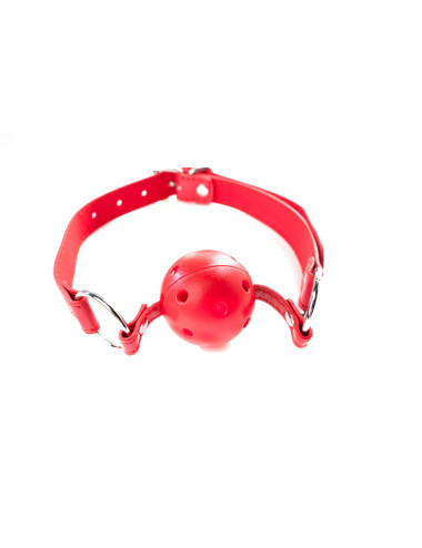 Red breathable ball gag with adjustable strap