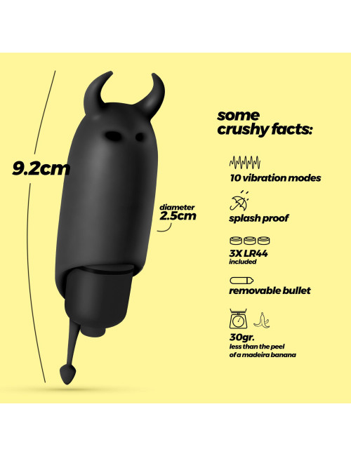 Crushious O-Pet Devil Wibrator mini z 10 trybami: silikonowy, wodoodporny, czarny