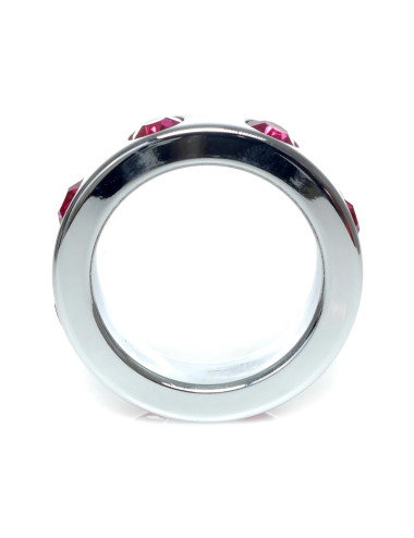 Pierścień-Metal Cock Ring with Pink Diamonds Medium