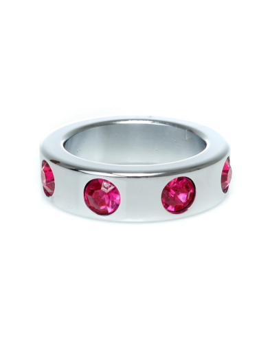 Pierścień-Metal Cock Ring with Pink Diamonds Medium