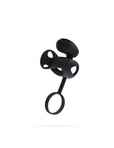 Black & Red, Penis ring with vibration, clitoral stimulation, silicone, black 14.5 cm