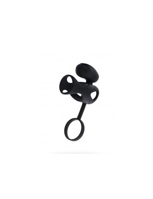 Black & Red – Pierścień wibracyjny silikonowy 14,5 cm z stymulacją łechtaczki, wodoodporny