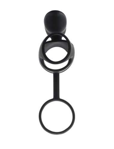 Black & Red, Penis ring with vibration, clitoral stimulation, silicone, black 14.5 cm