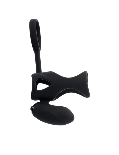 Black & Red – Pierścień wibracyjny silikonowy 14,5 cm z stymulacją łechtaczki, wodoodporny