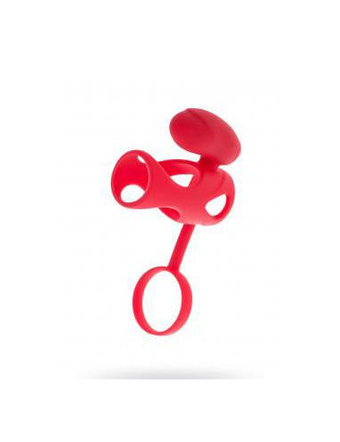 Black & Red, Penis ring with vibration, clitoral stimulation, silicone, red 14.5 cm