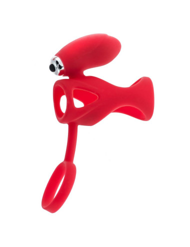 Black & Red, Penis ring with vibration, clitoral stimulation, silicone, red 14.5 cm