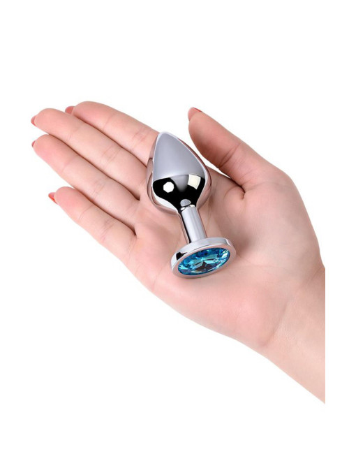 Metal by TOYFA Silver Anal Plug - metalowy korek analny z turkusowym kryształem