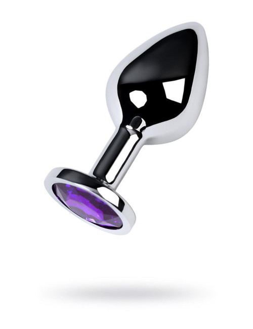 Silver anal plug TOYFA Metal,with a amethyst colored gem