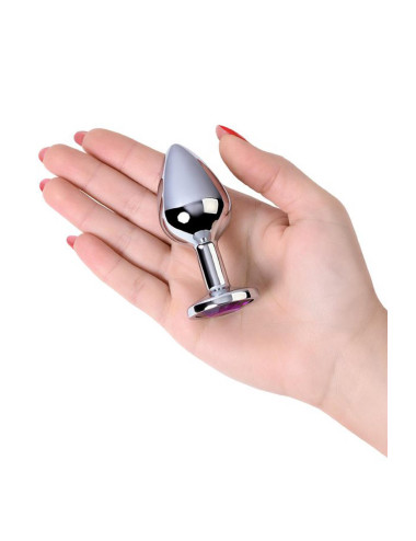 Silver anal plug TOYFA Metal,with a amethyst colored gem