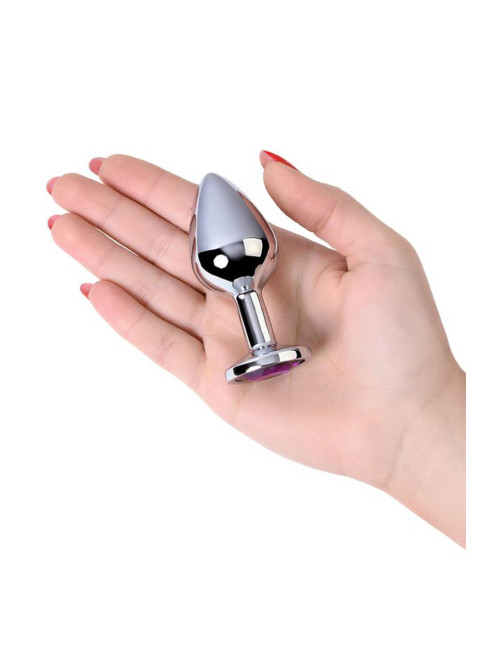 Silver anal plug TOYFA Metal,with a amethyst colored gem