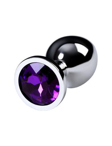 Silver anal plug TOYFA Metal,with a amethyst colored gem
