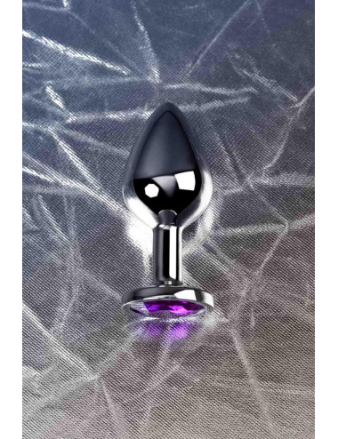 Silver anal plug TOYFA Metal,with a amethyst colored gem