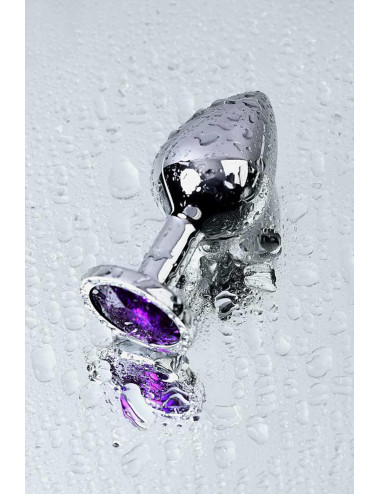 Silver anal plug TOYFA Metal,with a amethyst colored gem