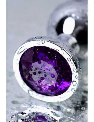 Silver anal plug TOYFA Metal,with a amethyst colored gem