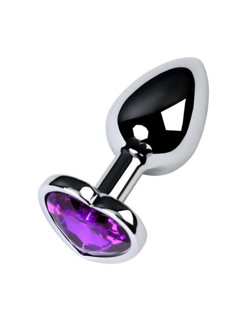Silver anal plug with purple gem heart-shaped