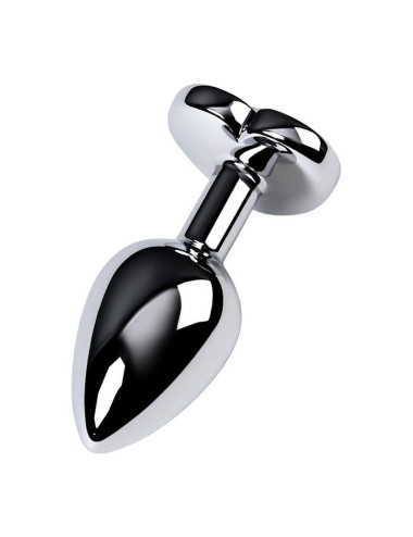 Silver anal plug with purple gem heart-shaped