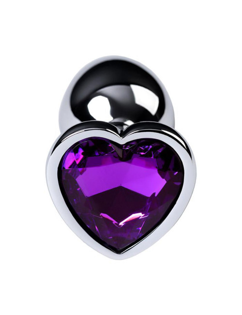 Silver anal plug with purple gem heart-shaped