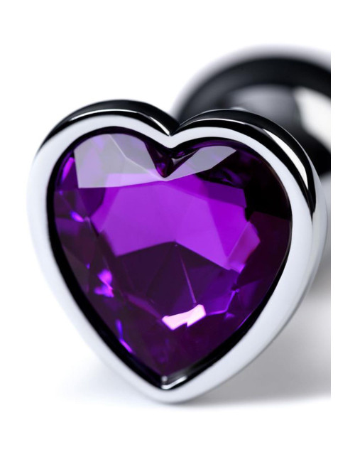 Silver anal plug with purple gem heart-shaped