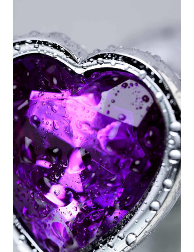 Silver anal plug with purple gem heart-shaped