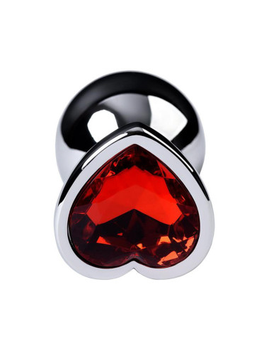 Silver anal plug with pink gem heart-shaped