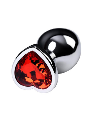Silver anal plug with pink gem heart-shaped