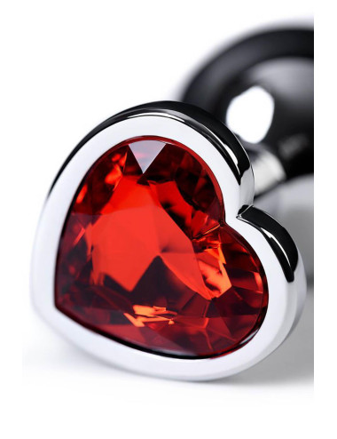 Silver anal plug with pink gem heart-shaped
