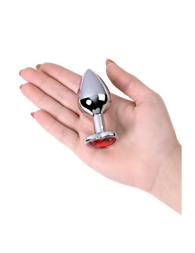 Silver anal plug with pink gem heart-shaped