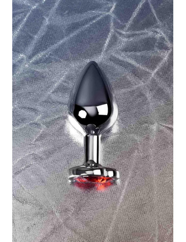 Silver anal plug with pink gem heart-shaped
