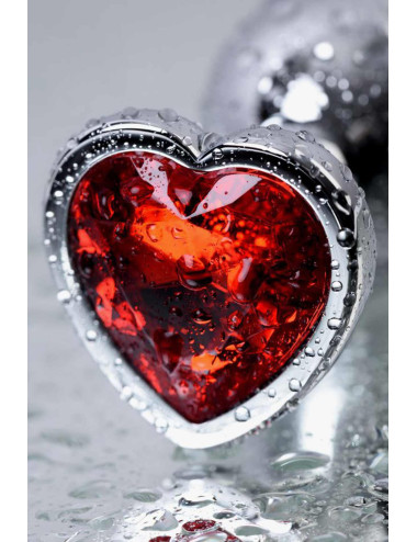 Silver anal plug with pink gem heart-shaped