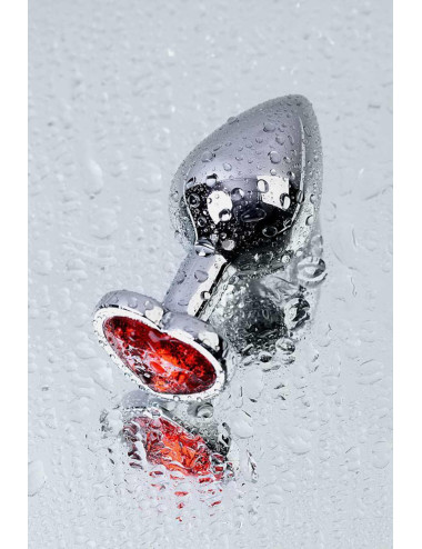 Silver anal plug with pink gem heart-shaped