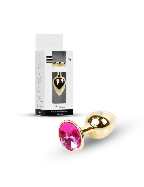 B-Series HeavyFun Złoty Korek Analny z Różowym Kryształem Jewellery Plug
