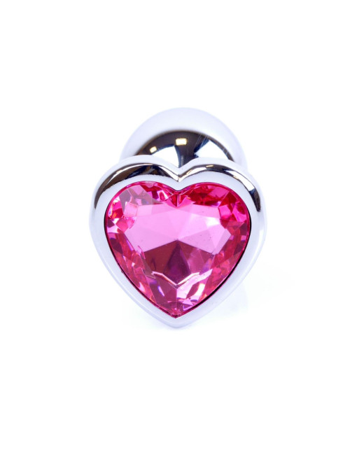 Biżuteria analna Plug-Jewellery Silver Heart PLUG Pink - korek anatomiczny, stal nierdzewna, diament
